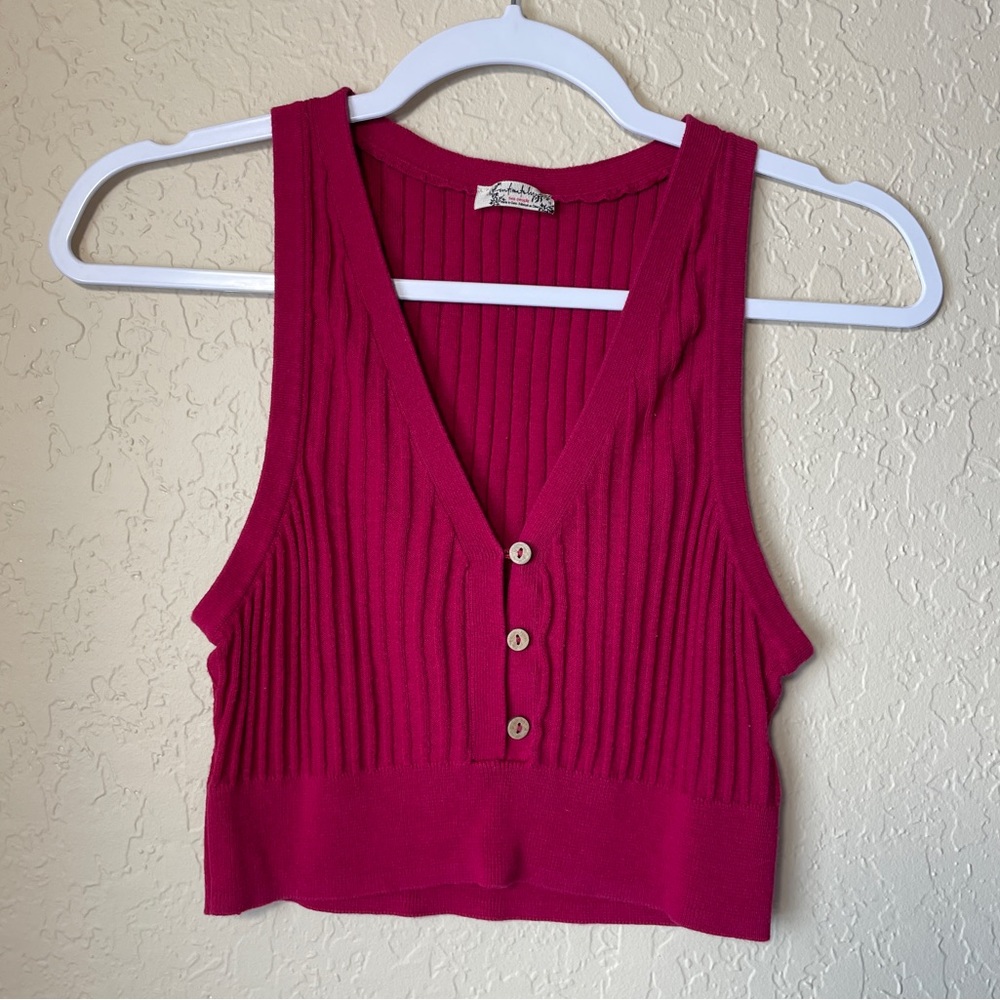 Free People Pink Sweater Crop Tank Top